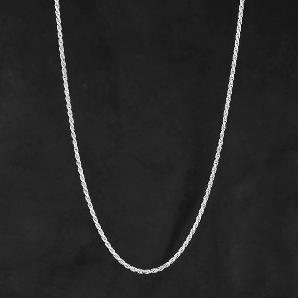 1pc 925 Sterling Silver Diamond-Cut Braided Rope Link Chain Necklace, Tarnish Resistant Rhodium Plated, 2mm, Thick Strong, Length Selections: 18/20/22/24/26 inch