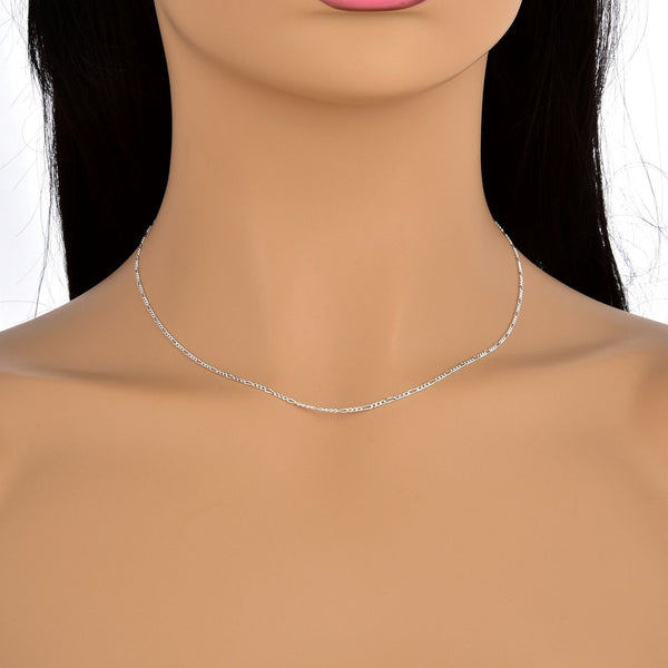 1pc 925 Sterling Silver Figaro Link Chain Necklace, Diamond-Cut, 1.5mm, Length Selections: 18/20/22/24/26 inch