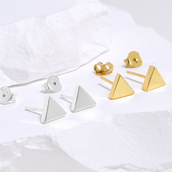 1 Pair 18K Yellow Gold Plated 925 Sterling Silver Stud Earrings, Triangle Delta Ear Studs, Small Tiny, SSE97-2
