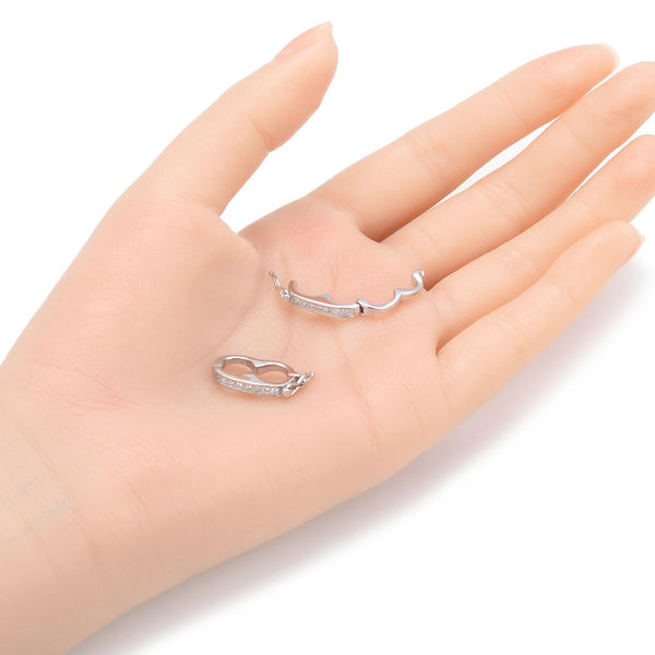 1pc Sterling Silver Hinged Necklace Shortener Enhancer Clasp, Cubic Zirconia CZ Diamond, Tarnish Resistant Rhodium Plated, Used for 9mm Beads, SS380