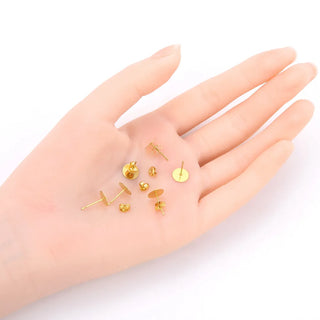 100pcs Raw Brass Earring Posts, Flat Board Glue On Setting, 100pcs Earring Backs, Unplated/Uncoated, Board Size Selections: 3mm/4mm/6mm/8mm