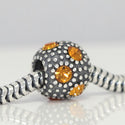 1pc 925 Sterling Silver November Birthstone Bead Charm, Yellow Topaz Cubic Zirconia CZ, 10.3x9mm, Hole ID 4.5mm, EC1-M11