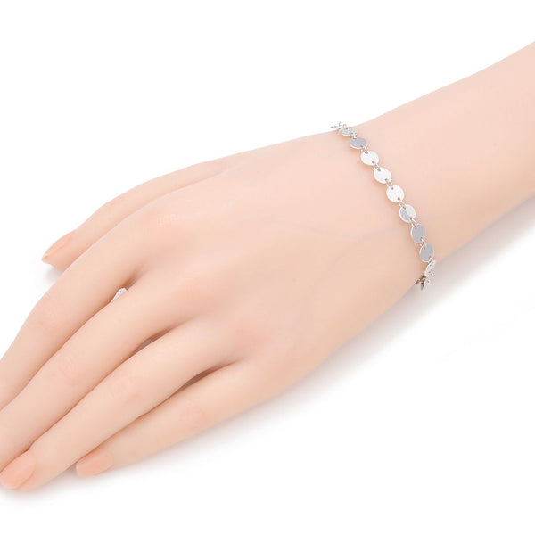 1pc 925 Sterling Silver 6mm Coin Link Chain Bracelet, Tarnish Resistant White Gold Plated, Length Selections: 7 inch/7.5 inch/8 inch