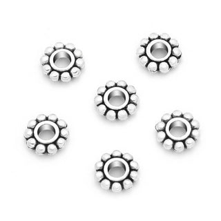 200pcs Small Flat Rondelle Flower Beads Antique Silver, 6.4mm, Hole 2.5mm, MC-S2