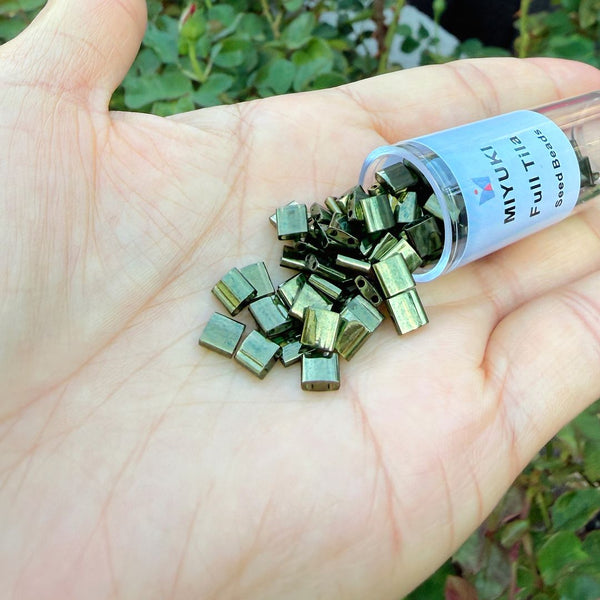 10g Miyuki Full Tila Square Seed Beads 5x5mm, Luster Olive Green (TL-306)