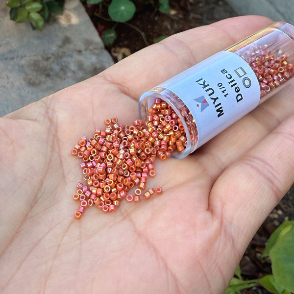 30g Miyuki Delica 11/0 Seed Beads, Opaque Rainbow Glazed Persimmon DB2274