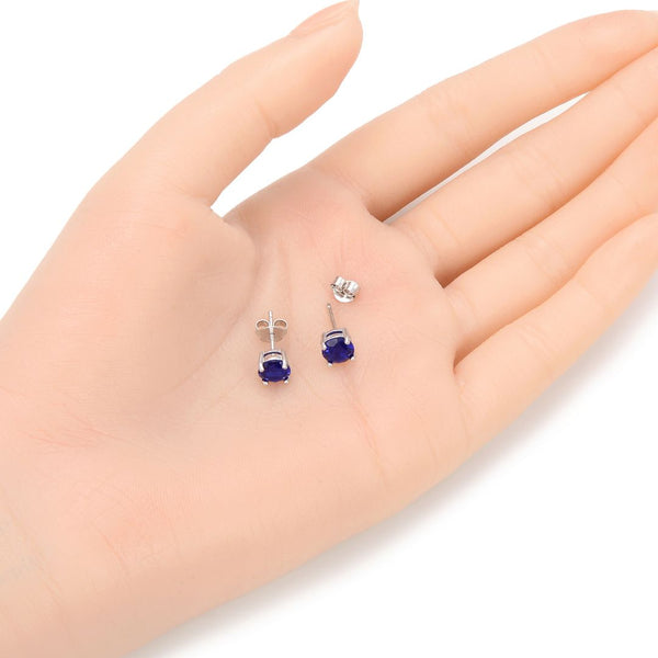 1 Pair 925 Sterling Silver September Birthstone Round Cut Stud Earrings, 6mm/0.84 Carat Cubic Zirconia CZ Blue Sapphire Stone, SSE48-9