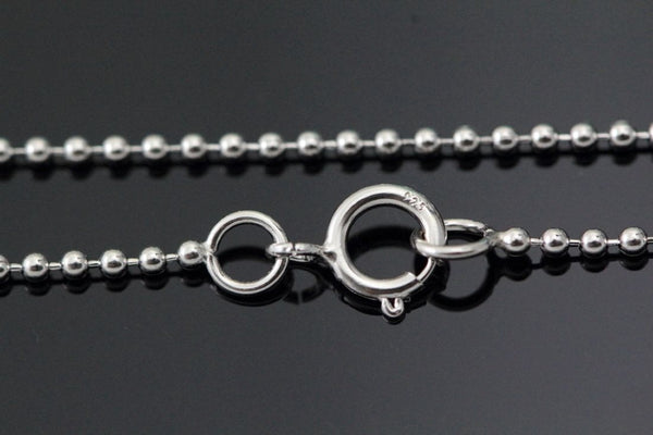 1pc 925 Sterling Silver Ball Link Chain Necklace, Tarnish Resistant Rhodium Plated, 1mm, Thin Small, Length Selections: 16 inch/18 inch