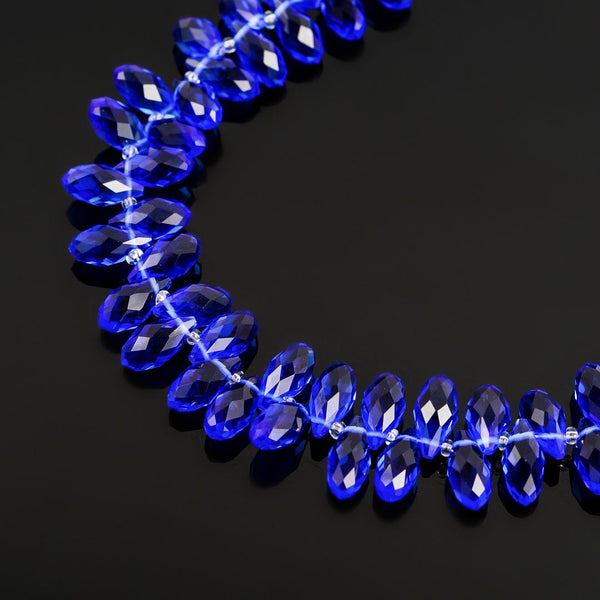 200pcs Creative Club Faceted Teardrop Briolette Crystal Glass Beads, Pendant Drop, Sapphire Blue, 12x6mm, Hole ID 1mm, CCT2-13