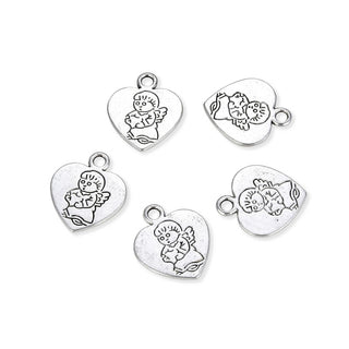 20pcs Angel Religious Heart Charms, 23.7mm Double Sided Heart Drop Pendants, Antique Silver, MC-D6