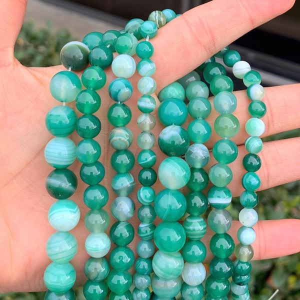 AAA Natural Banded Green Agate Gemstone Round Beads, 15 Inch/1 Strand, Size Selections: 4mm/6mm/8mm/10mm