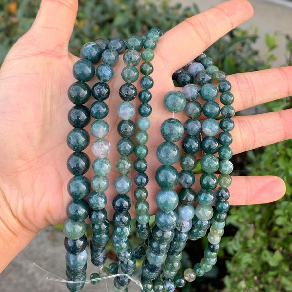 Natural Moss Agate Gemstone Round Beads, 15 Inch/1 Strand, Size Selections: 4mm/6mm/8mm/10mm