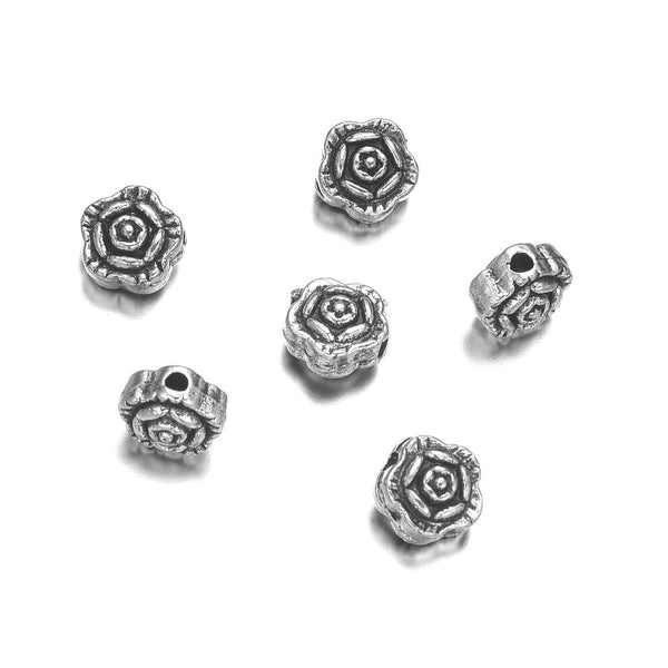 200pcs 5-Petal Flower Beads, 7mm Double Sided Small Spacer Beads, Antique Silver, Hole ID 1.4mm, MC-M7