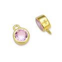 2pcs 925 Sterling Silver 6mm October Birthstone Charm Drop Pendants, Real 18K Yellow Gold Plated, Pink Tourmaline Cubic Zirconia Gemstone, SXP7-10
