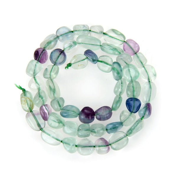 Natural Multi-color Fluorite Gemstone Oval Tumbled Pebble Beads, Irregular, 7mm to 10mm, Hole ID 1mm, 15 Inch/1 Strand, GZ12-42