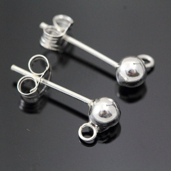 5 Pairs 925 Sterling Silver Ball Earring Posts, Open Ring, 10pcs Earring Backs, Ball Size Selections: 3mm/4mm/5mm