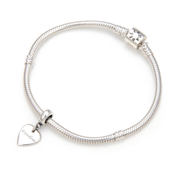1pc Real 925 Sterling Silver Freedom Lover Heart Bead Charm Pendant, Compatible with Pandora All Other Charm Bracelets, EC4-D4