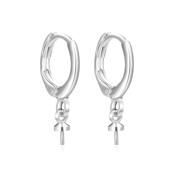 20pcs Tarnish Resistant Round Hoop Huggie Earring Hooks, with 3mm Eye Pin Bail, Sterling Silver Plated Brass, 14mm, BF264