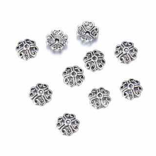 200pcs Heart Petal Flower Bead Caps, 8mm Bead End Caps, Antique Silver, MC-AB11