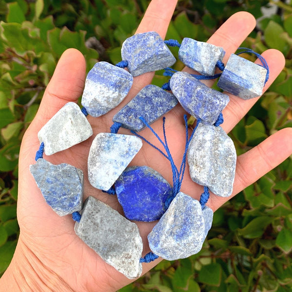 Natural Raw Blue Lapis Lazuli Crystal Gemstone Beads, Large Drilled Rough Nugget Stone,15 Inch GA-C7