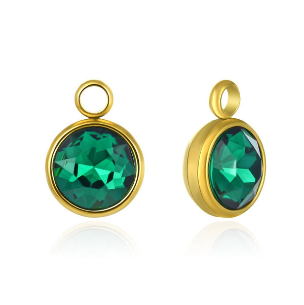 10pcs Grade A May Emerald Green Birthstone Charm Drops, 18K Yellow Gold Plated Stainless Steel, Tarnish Resistant, 10mm, CCP31-5