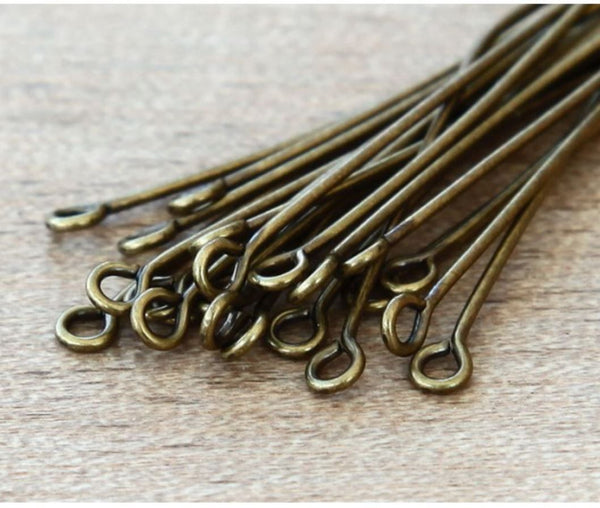200pcs Eye Pins Eyepins, Antique Bronze Plated Brass, 0.8mm/20 Gauge, Length Selections: 22mm/26mm/30mm/38mm/50mm