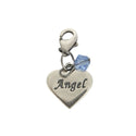 Clip On Solid Sterling Silver Love Heart Angel December Blue Birthstone Charm