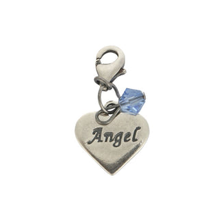 Clip On Solid Sterling Silver Love Heart Angel December Blue Birthstone Charm