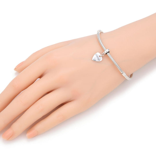 1pc Real 925 Sterling Silver Courage Love Heart Bead Charm Pendant, Compatible with Pandora All Other Charm Bracelets, EC4-D6