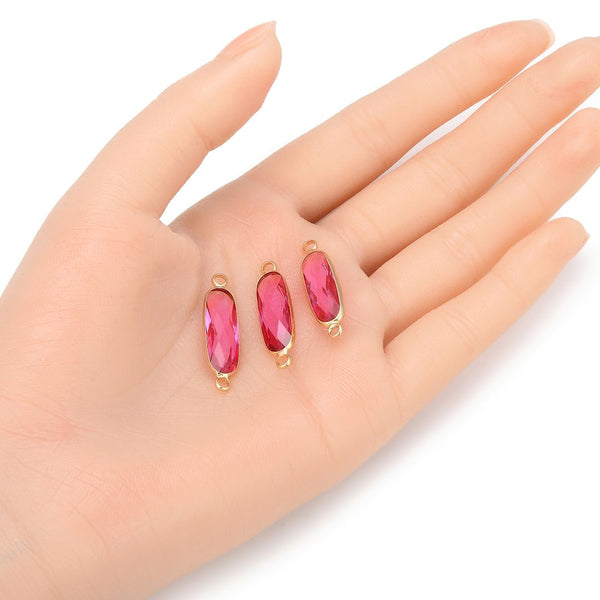 10pcs Grade A July Ruby Red Rectangle Bar Birthstone Links, 18K Yellow Gold Plated Brass, 21x7mm, CCP9-G7