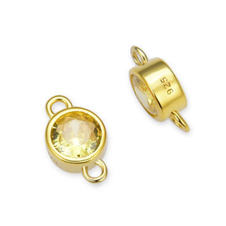 2pcs 925 Sterling Silver 6mm November Birthstone Links, Real 18K Yellow Gold Plated, Yellow Topaz Cubic Zirconia Gemstone Connector, SXP9-11