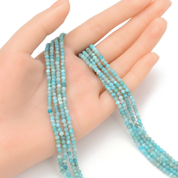 Natural Blue Amazonite Gemstone Tiny Small Faceted Round Beads, 3mm, Hole ID 0.6mm, 15 Inch/1 Strand,  GK3-9