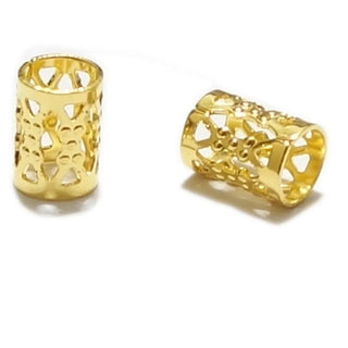 100pcs Large Hole Filigree Tube Beads, 18K Yellow Gold Plated Brass, 8x6mm, Hole ID 4.9mm, CF106-G