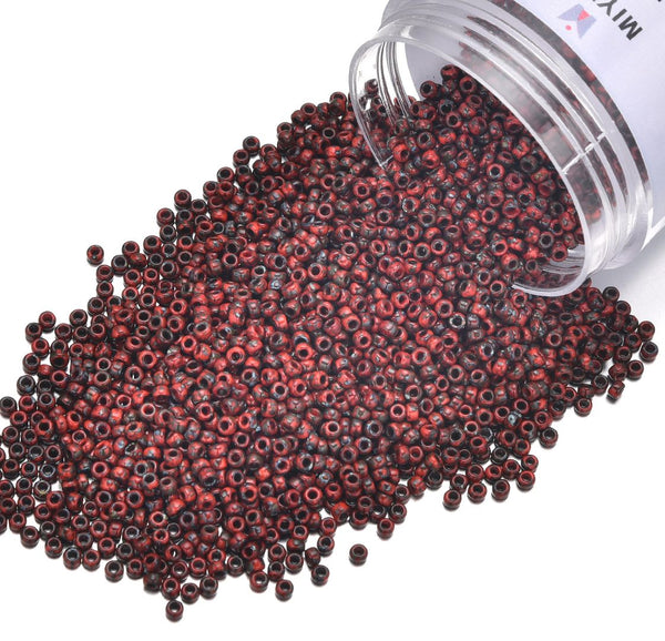 25g Miyuki Rocaille 11/0 Round Seed Beads Opaque Picasso Red RR-4513