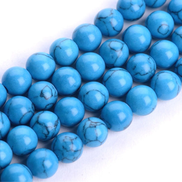 Natural Turquoise Blue Howlite Gemstone Round Beads, 1 Strand/15 Inch, Size Selections: 4mm/6mm/8mm/10mm