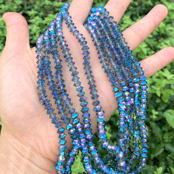 200pcs Creative Club Faceted Flat Bicone Rondelle Crystal Glass Beads #5305, Peridot Shimmer, 6x4mm Small, Hole ID 1mm, CC3R636