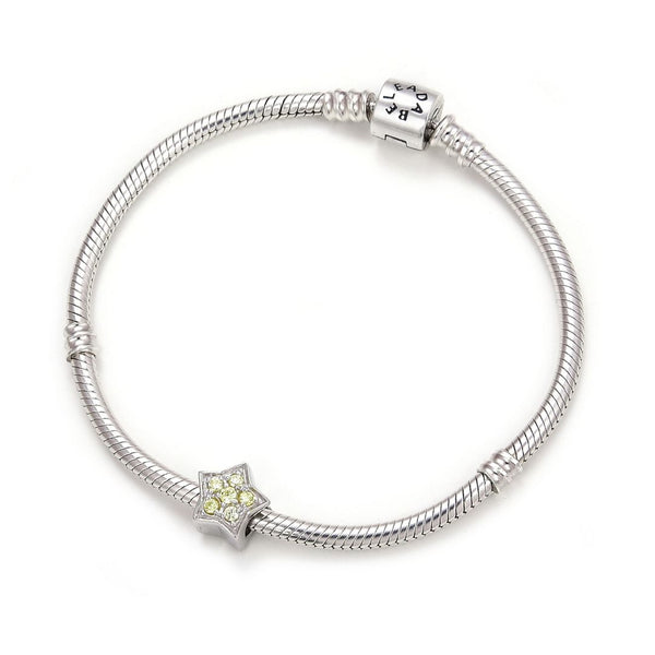 1pc 925 Sterling Silver Star Charm August Birthstone Bead Charm, Green Peridot Cubic Zirconia CZ, 10x9.5mm, Hole ID 4.5mm, EC1-K8