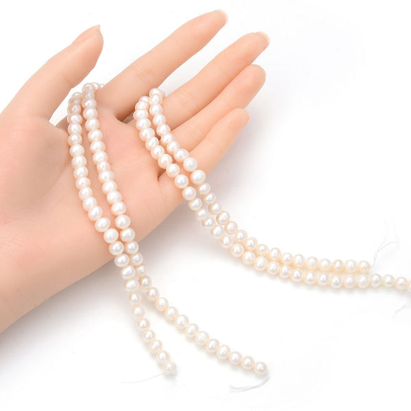 Adabele Natural AAA Grade Round Pearl Beads, White Cultured Freshwater Pearls, 6-7mm, 1 Strand/14 Inch, FPA-67