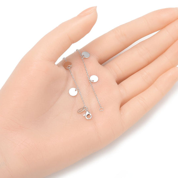 1pc 925 Sterling Silver Cable Chain Bracelet with 6mm Coin Charm Drops, Tarnish Resistant White Gold Plated, Length Selections: 7 inch/7.5 inch/8 inch