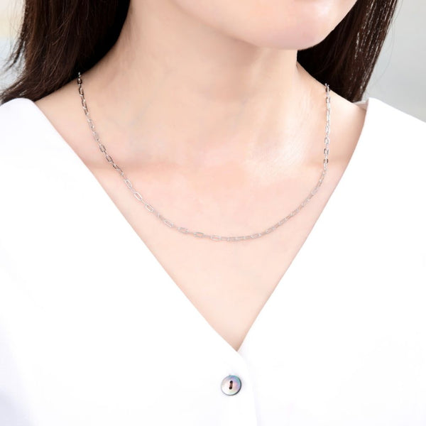 1pc 925 Sterling Silver Paperclip Cable Link Chain Necklace, Tarnish Resistant Rhodium Plated, 2.5mm, Strong, Length Selections: 18/20/22/24/26 inch