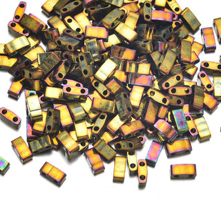 10g Miyuki Half Tila Seed Beads 5x2.3mm, Metallic Rainbow Golden HTL-462
