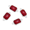 10pcs Grade A January Siam Red Birthstone Rectangle Radiant Cut Links, Sterling Silver Plated Brass, 14mm, CCP12-S1