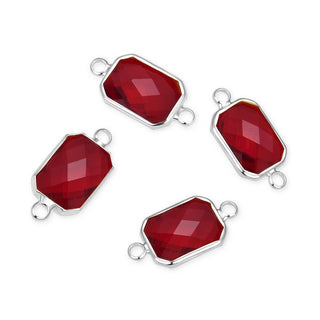 10pcs Grade A January Siam Red Birthstone Rectangle Radiant Cut Links, Sterling Silver Plated Brass, 14mm, CCP12-S1