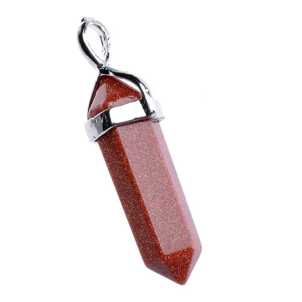 1pc Brown Goldstone Sandstone Gemstone Pendant Necklace, 18 Inch Surgical Stainless Steel Chain, GGP-C8