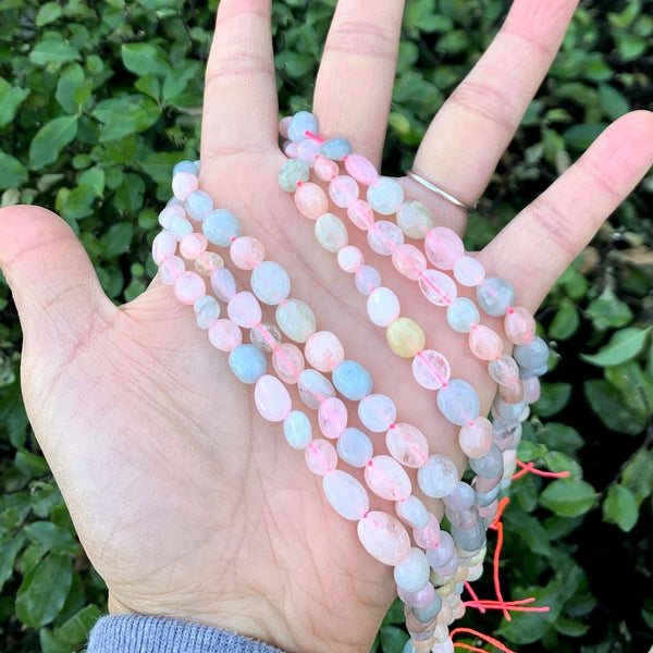Natural Morganite Gemstone Oval Tumbled Pebble Beads, Irregular, 6mm to 8mm, Hole ID 1mm, 15 Inch/1 Strand, GZ11-43