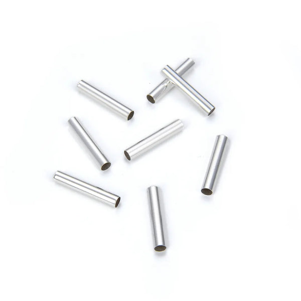100pcs Smooth 15mm Tube Beads, Sterling Silver Plated Brass, Hole ID Selections: 1.5mm/2.4mm
