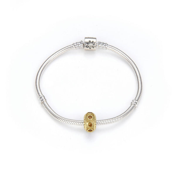 1pc Real Gold Plated 925 Sterling Silver November Birthstone Bead Charm, Yellow Topaz Cubic Zirconia CZ, 11x6.8mm, Hole ID 4.5mm, EC1-B11