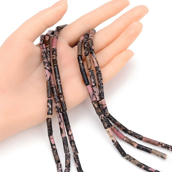 Natural Rhodonite Gemstone Cylinder Tube Beads, 13x4mm, Hole ID 1mm, 14.5 Inch/1 Strand, GH-H4