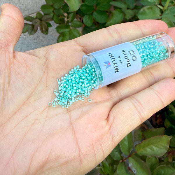 7.5g Miyuki Delica 11/0 Seed Beads, Silver-Lined Light Aqua Green DB626