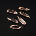 10pcs Grade A October Pink Rectangle Bar Birthstone Charm Drops, 18K Yellow Gold Plated Brass, 21x7mm, CCP8-G10